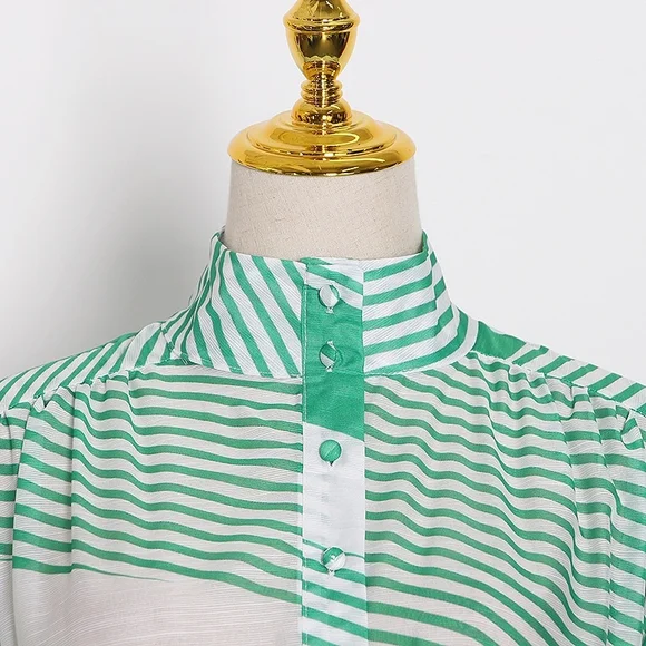 Green and White Striped Maxi Dress - Picture 3 of 7